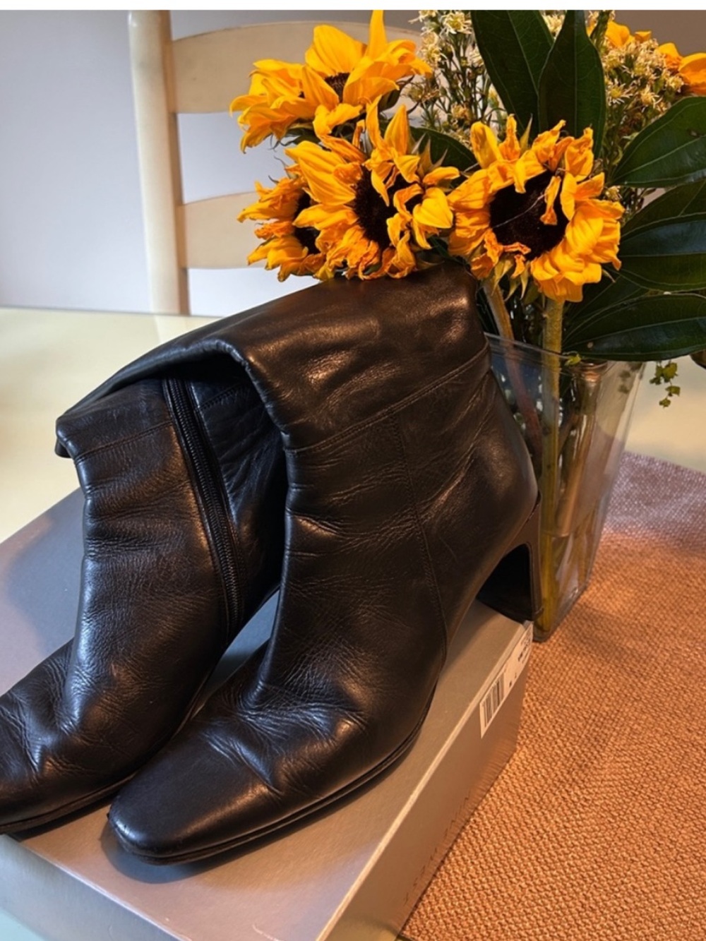 Nine West Black Leather Ankle Booties with Side Zip
